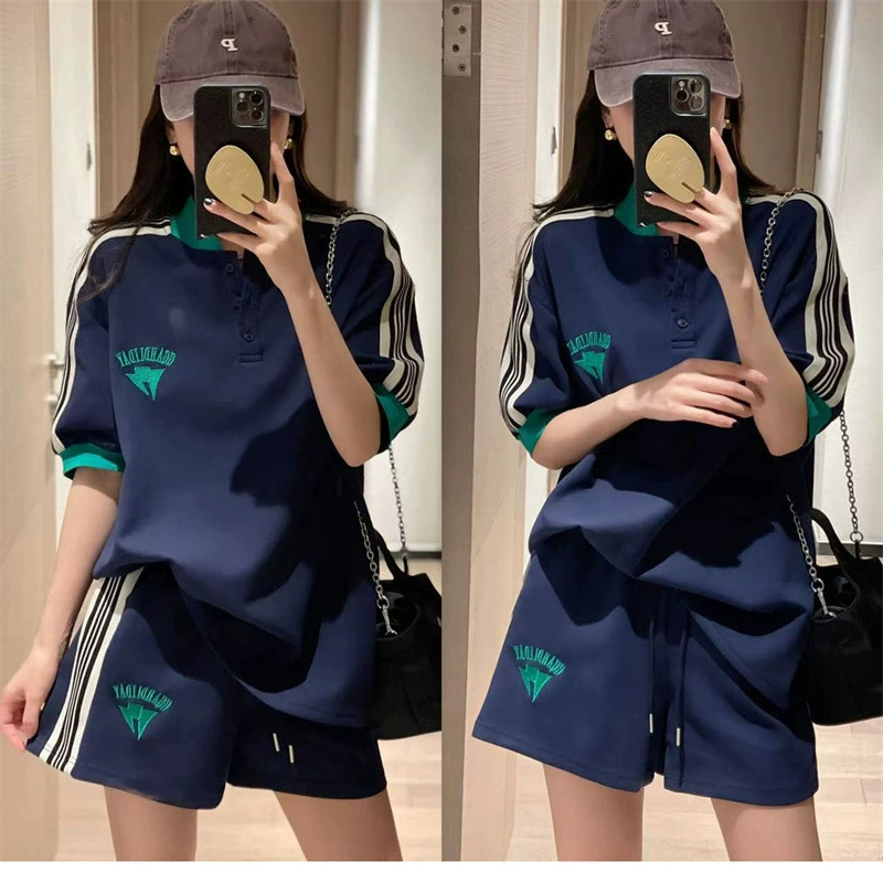 Новый элегантный свободный спортивный Универсальный костюм Лето 2024 Модный повседневный костюм из двух частей в Корейском стиле для бега в западном стиле