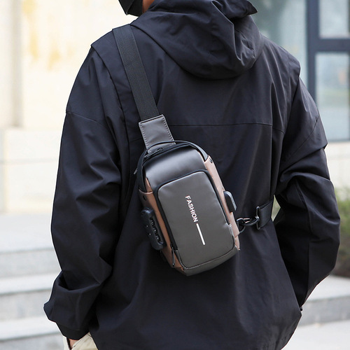 Mens Motorcycle Bag with Password Lock Anti-Theft Chest Bag Men's Crossbody Bag Chest Bag Outdoor Sports USB Port