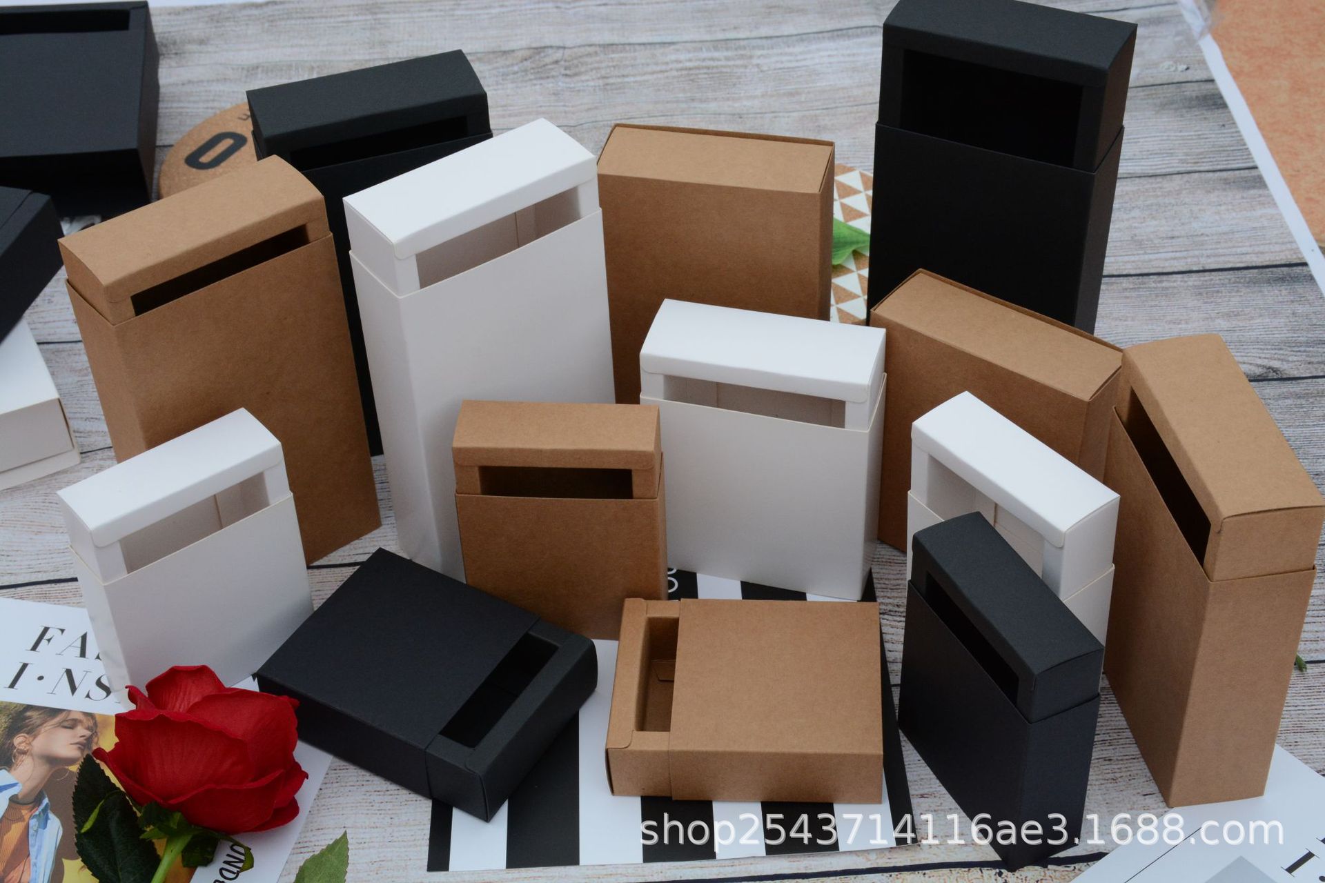 厂家定制牛皮纸抽屉盒 白卡黑卡抽屉盒茶叶包装盒子定制饰品盒