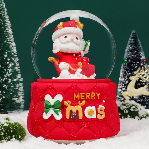 Christmas crystal ball music box ornaments music box old man snowman rotating snow children Christmas gift 030