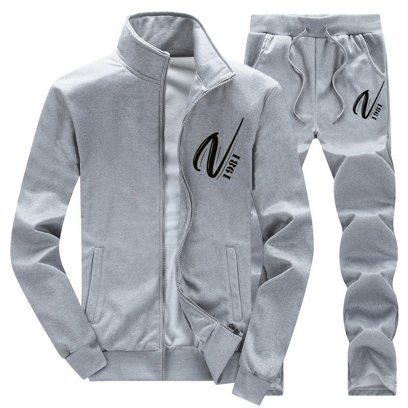メンズクロスボーダーカジュアルスーツ春秋スウェットジップアップカーディガン若者向けランニングスポーツ長袖パンツツーピースセット