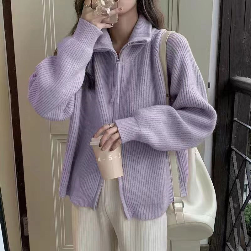 Double Zipper High-Neck Soft Thick Sweater Cardigan for Women, 2026 New Style, Lazy Style Knit Cardigan for Spring and Autumn Double Zipper High-Neck Soft Thick Sweater Cardigan for Women, 2026 New Style, Lazy Style Knit Cardigan for Spring and Autumn