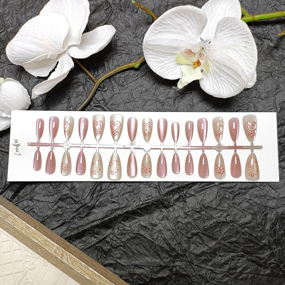 Parche de uñas en forma de almendra simple, ojos de gato tridimensionales, uñas cortas, 30 piezas, uñas prefabricadas image 4