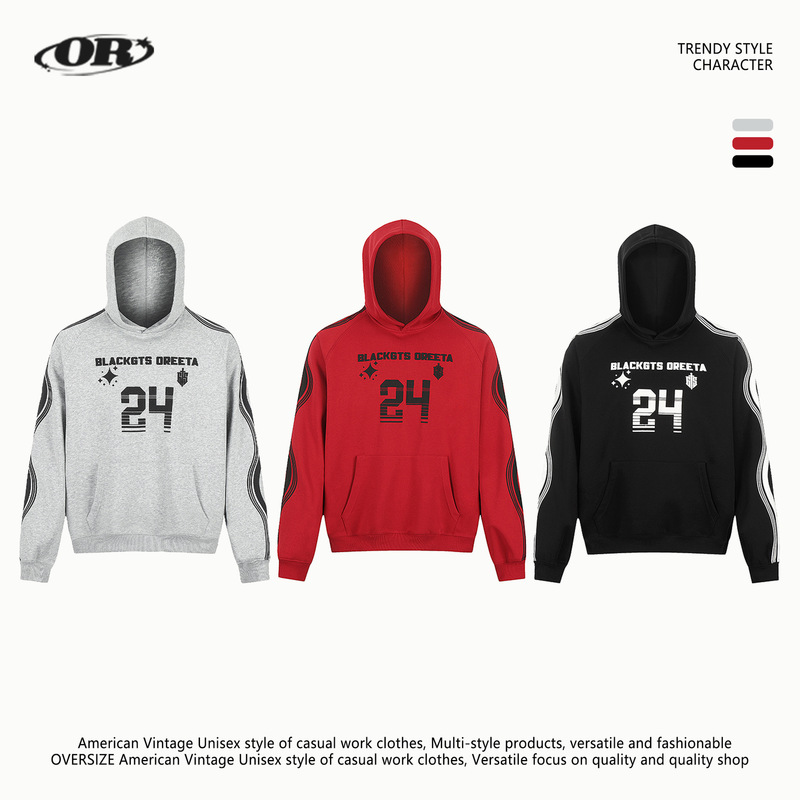 Oreeta Three-Dimensional Foam Printed Hooded Sweatshirt with Stylish Striped Design, Trendy Brand, Clearance Sale, No Returns or Exchanges