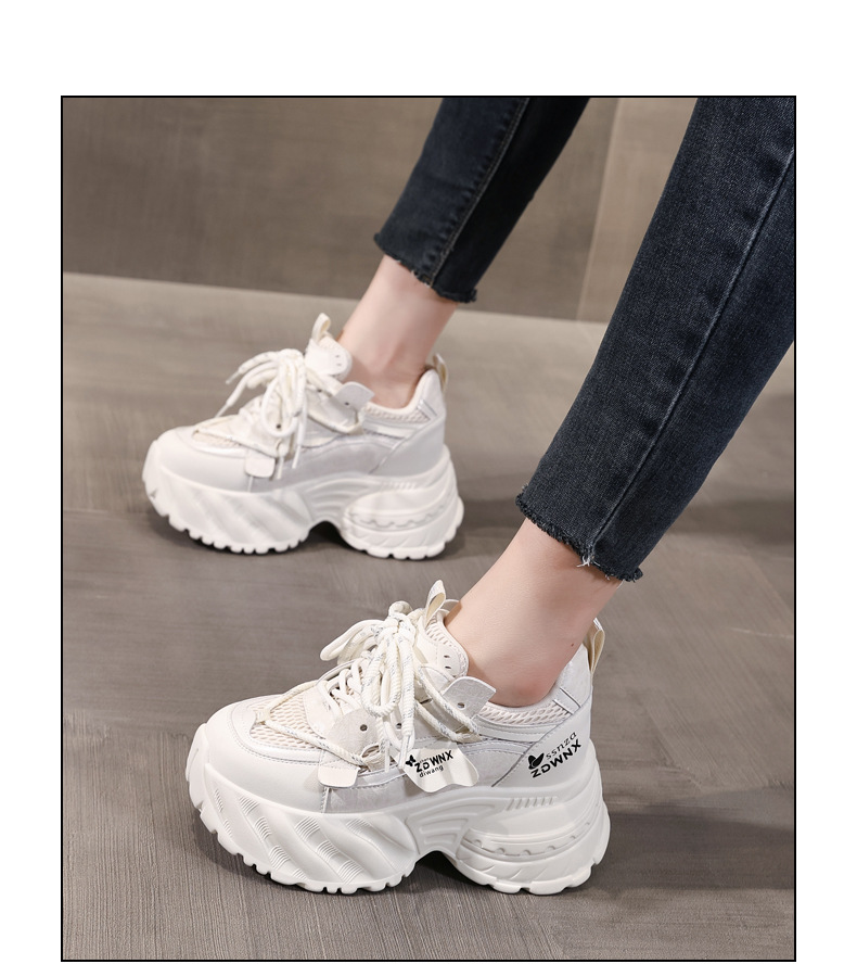 Giày sneaker nữ đế xuồng trắng thời trang, đế dày tăng chiều cao 9.5 cm — màu be chi tiết 15