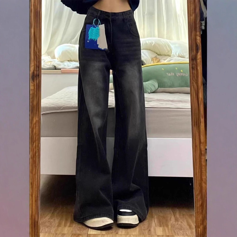 Plus-Size Black-Gray Loose-Fitting Flared Jeans for Women, New Spring and Autumn High-Waisted Slimming Wide-Leg Floor-Length Pants Plus-Size Black-Gray Loose-Fitting Flared Jeans for Women, New Spring and Autumn High-Waisted Slimming Wide-Leg Floor-Length Pants
