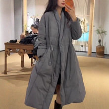 孔米文艺复古长款羽绒服女冬季新款大码宽松外套工厂直营批发