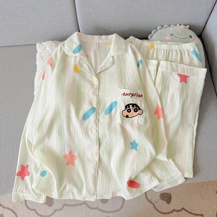 2025 New Popular Summer Cloud Cotton Cartoon Casual Cute Long-Sleeved Pants Two-Piece Women's Home Wear Set