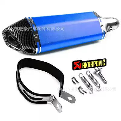 Exhaust Pipe, 51mm Diameter | Motorcycle exhaust pipe - 370-blue-body-imitation-carbon-head-single-hole