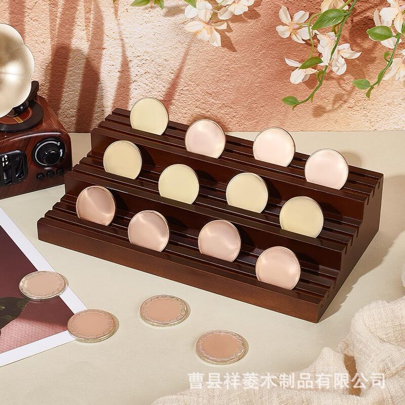 In-stock wooden commemorative coin stand, tiered badge collection rack, solid wood desktop honor challenge coin display stand