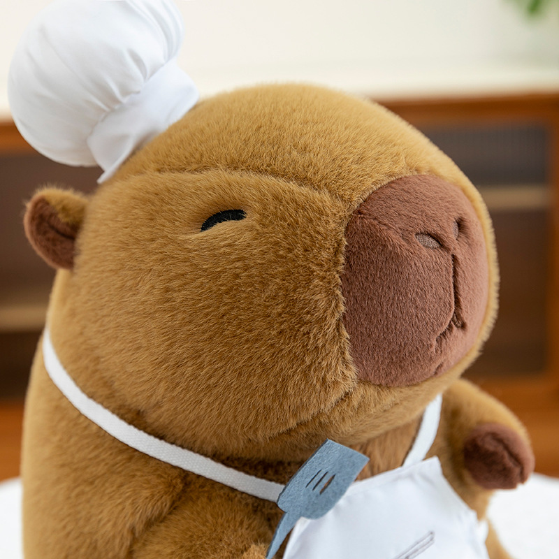 跨境新款廚師系列水豚毛絨玩具可愛卡皮巴拉麵包豚鼠公仔布娃娃批