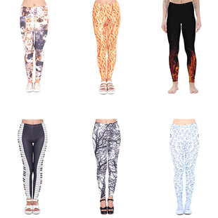 Skeleton cartoon flower leaf printed cropped pants high waist sports yoga plus size leggings women's leggings foreign trade