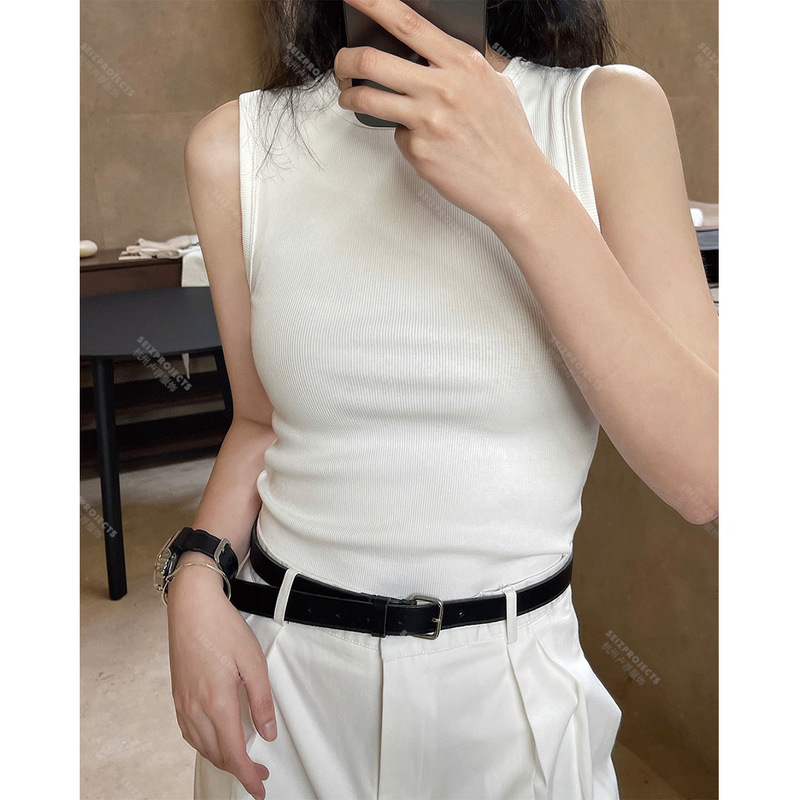 Louvre Summer New Korean Style Lazy Ribbed Racer Vest Slim Fit Elastic Sleeveless Vest for Women