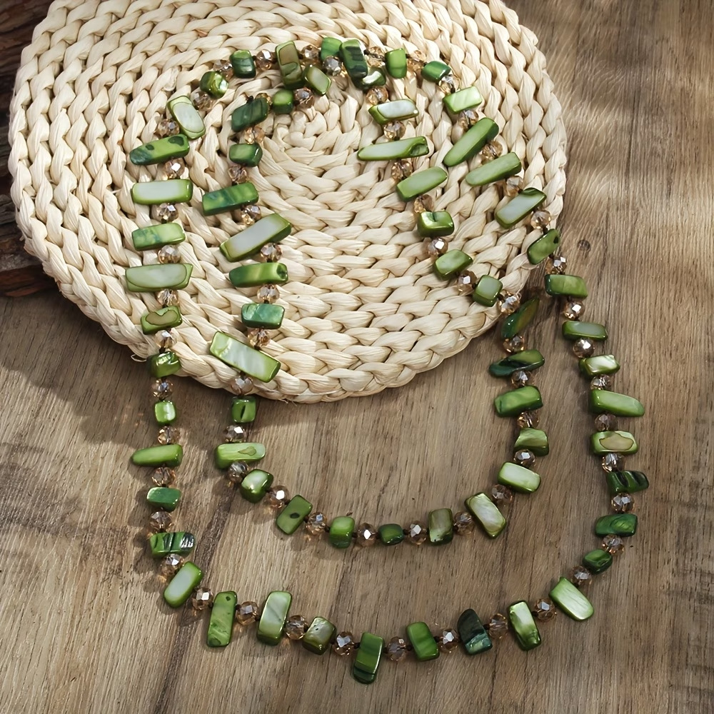 Long Multi-layer Beaded Shell Necklace With Colorful Crystals_voghion.com