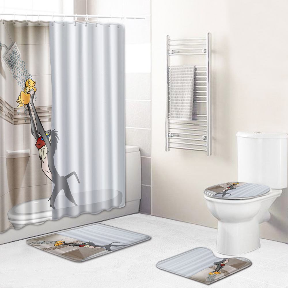 新款卡通动漫3D系列地垫印花防水家居浴帘浴室四件套三件套代发