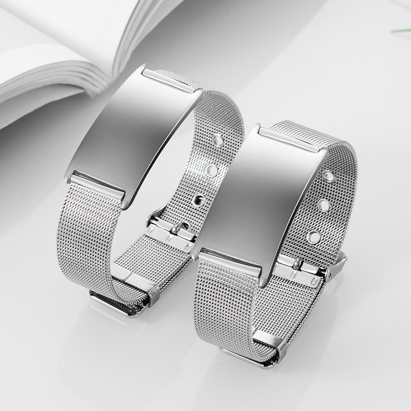 Cross-border titanium steel jewelry stainless steel strap mesh with smooth DIY Laser personality lettering men's bracelet wholesale