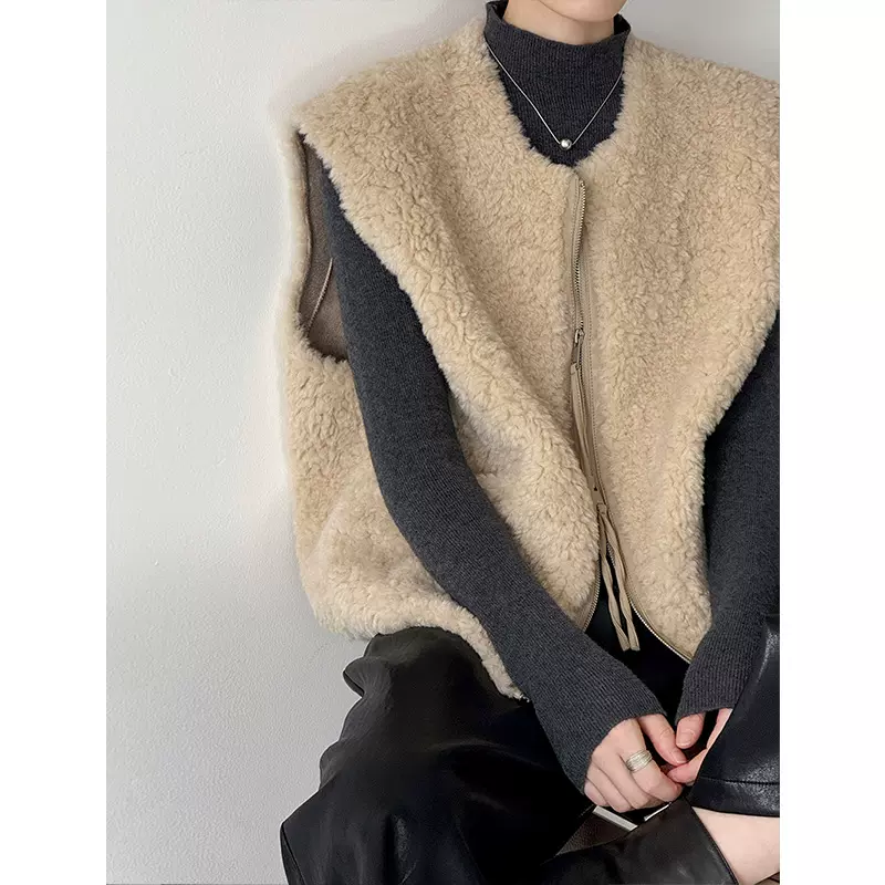 橘芷秋季新款高级感背心马甲上衣外套宽松毛绒绒马甲6808-1