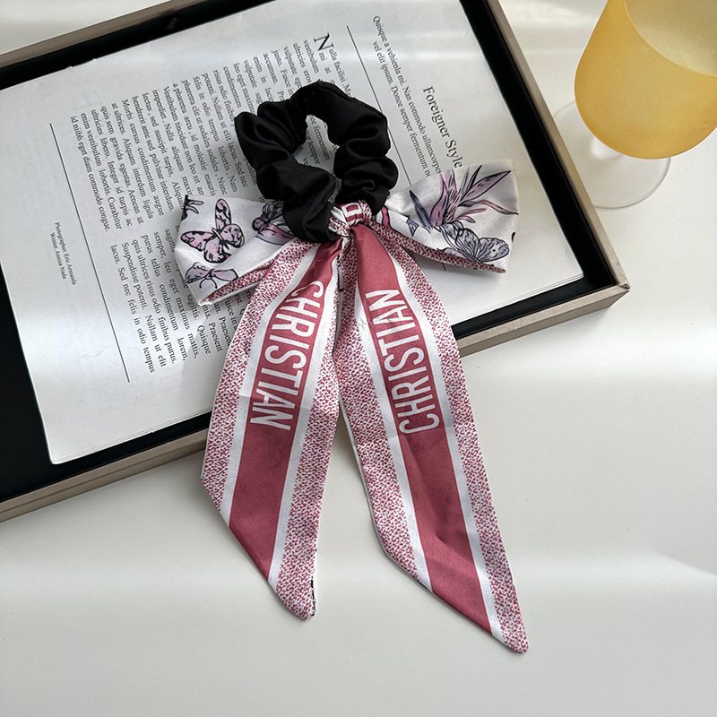 Anillo de cabello de arco femenino retro elegante correa francesa temperamento de alta sensación de impresión de anillo de intestino suave tocado versátil