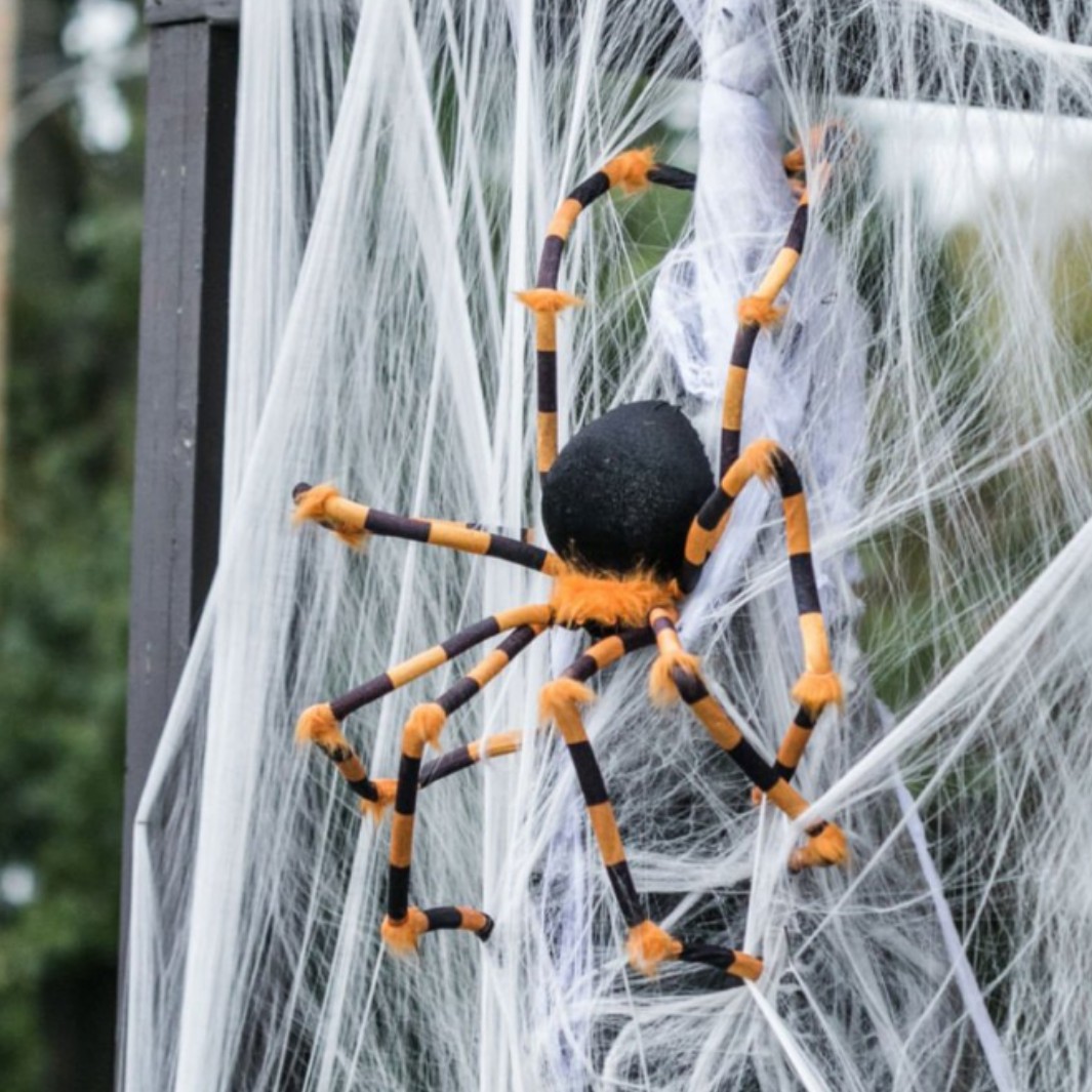 Araña de peluche de color de Halloween, accesorios de decoración de casa embrujada, festival de fantasmas, imitación de tela de araña engañosa, araña de peluche de simulación