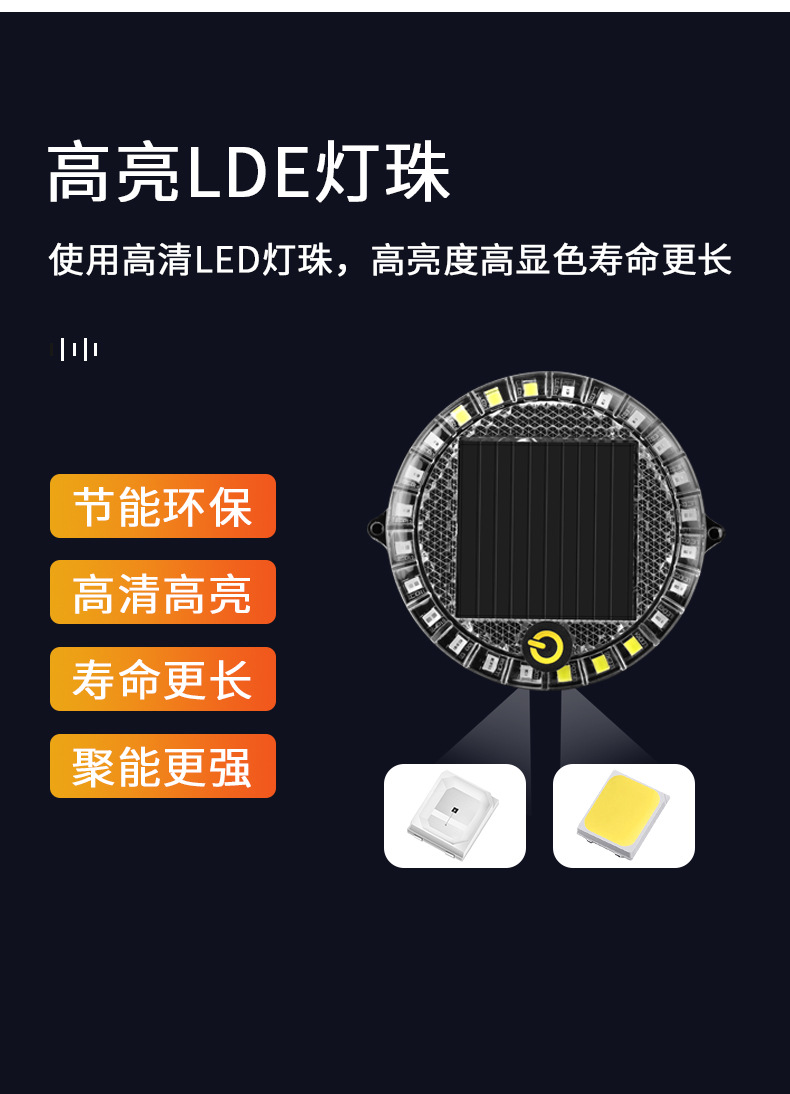 Truck car rear-end collision prevention solar warning flash light LED strong light round strong magnetic wiring-free width indicator light