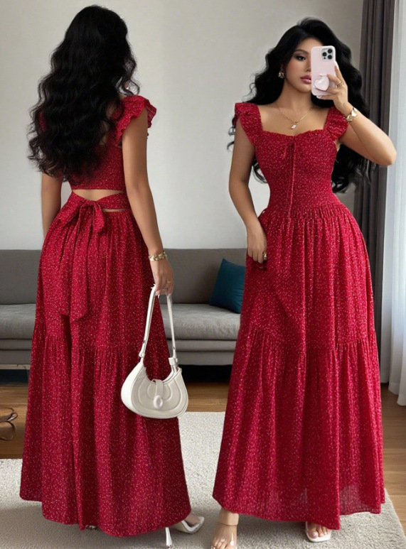 Women's Square Neck Floral Print Halter Flowy Tiered Maxi Dress – Bohemian Summer Resort Gown_ecoleips.com