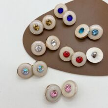 工厂批发塑料镶彩钻高脚纽扣小香风点油滴油开衫扣子手缝ABS塑料
