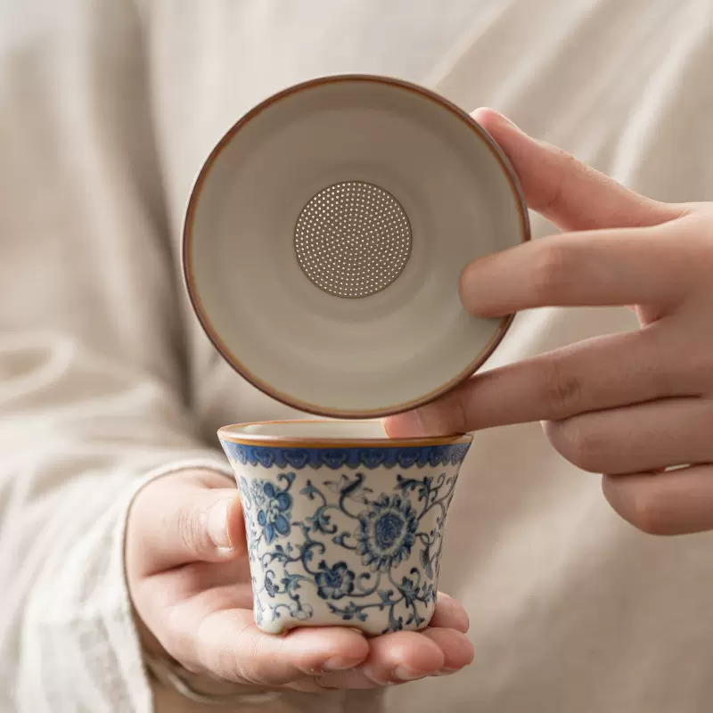 米黄开片汝窑茶漏茶滤单个功夫茶具过滤网陶瓷过滤器茶隔茶叶漏斗