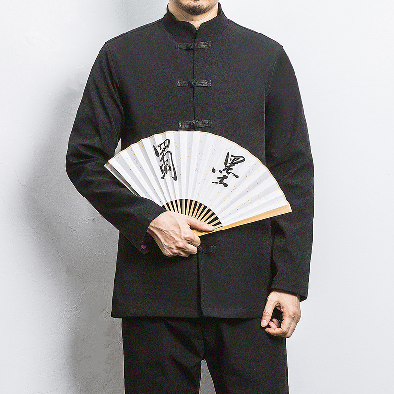 2023 Chinese style spring and autumn men's trendy solid color stand collar jacket plus size vintage buckle casual jacket wholesale