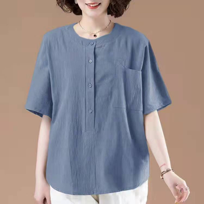 Pure Cotton Short-Sleeved T-Shirt Women's Plus Size Women's Clothing 2025 Summer New Middle-Aged Mother Loose Belly-Covering Shirt Top
