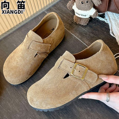 牛皮版内增高勃肯鞋子女鞋2025秋季新款一脚蹬休闲单鞋豆豆乐福鞋