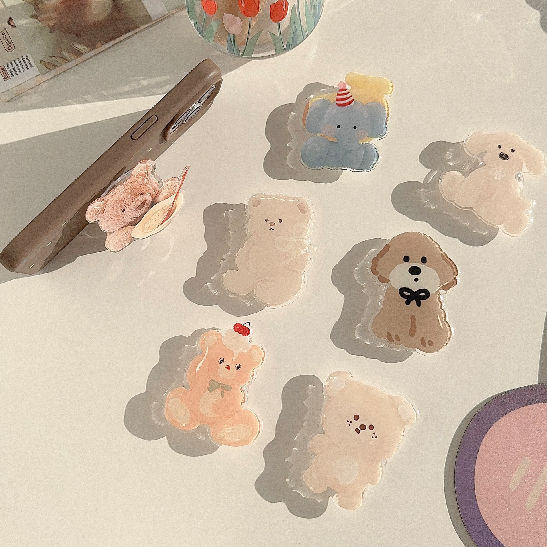 韓系ins犬熊スタンドアニメ伸縮折り畳みかわいい動物はリンゴ華為怠け者スタンドを適用する