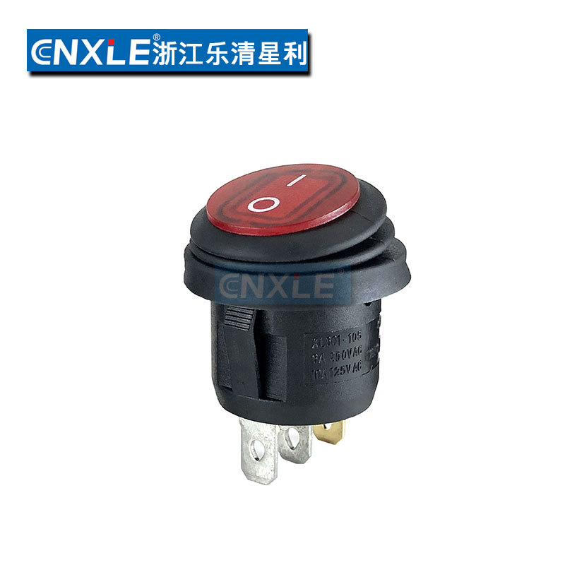 船型开关kcd1全圆形电源开关防水二挡翘板铜脚三脚带灯跷板开关黑