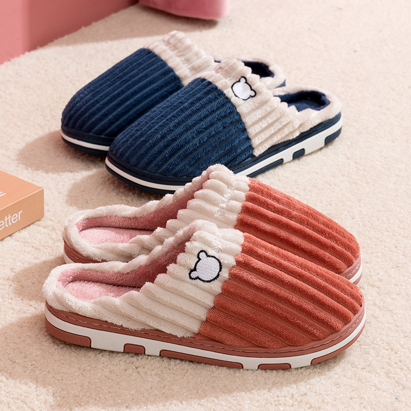 Autumn and Winter Couple's Cotton Slippers for Women Home Indoor Moon Warm Non-Slip Plush Home Cotton Slippers for Men Simple