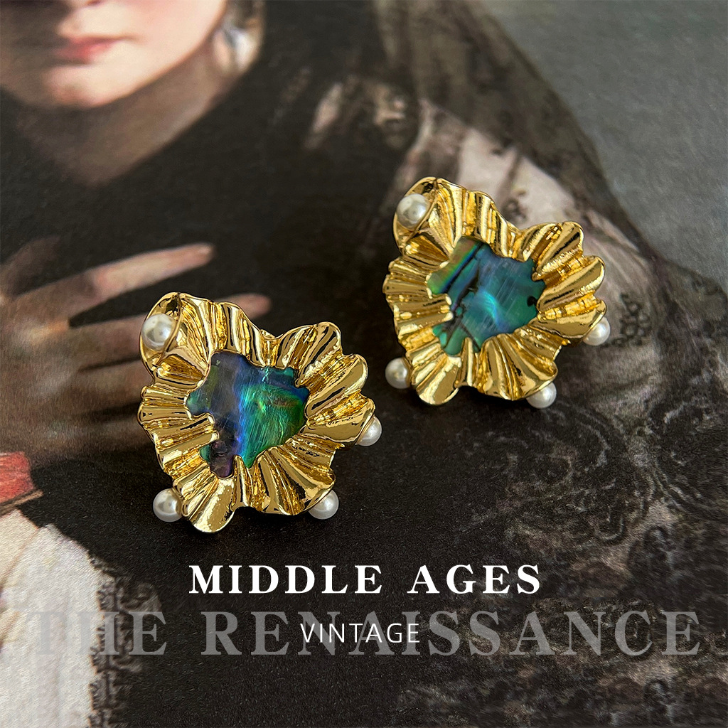 Vintage light medieval French abalone irregular heart earrings