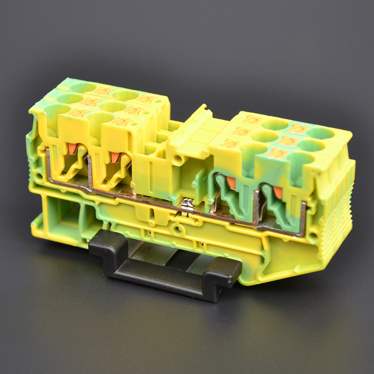 QPT-4 2x2PE接线端子接地型导轨快速电压黄绿弹簧接线端子厂家