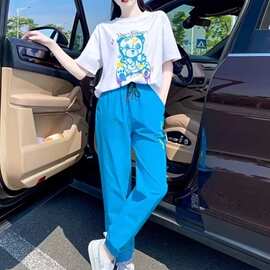 2026夏季网红潮牌街头休闲运动服时尚小熊字母印花阔腿裤两件套女