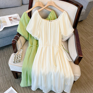 60.00 kg-175.00 kg plus size women's clothing fat sister high-end waist A- line skirt 2024 summer new slim dress