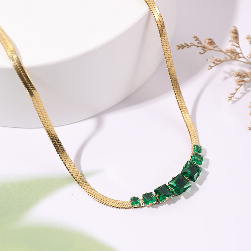 Fashion Square Titanium Steel Inlay Zircon Bracelets Necklace 1 Piece