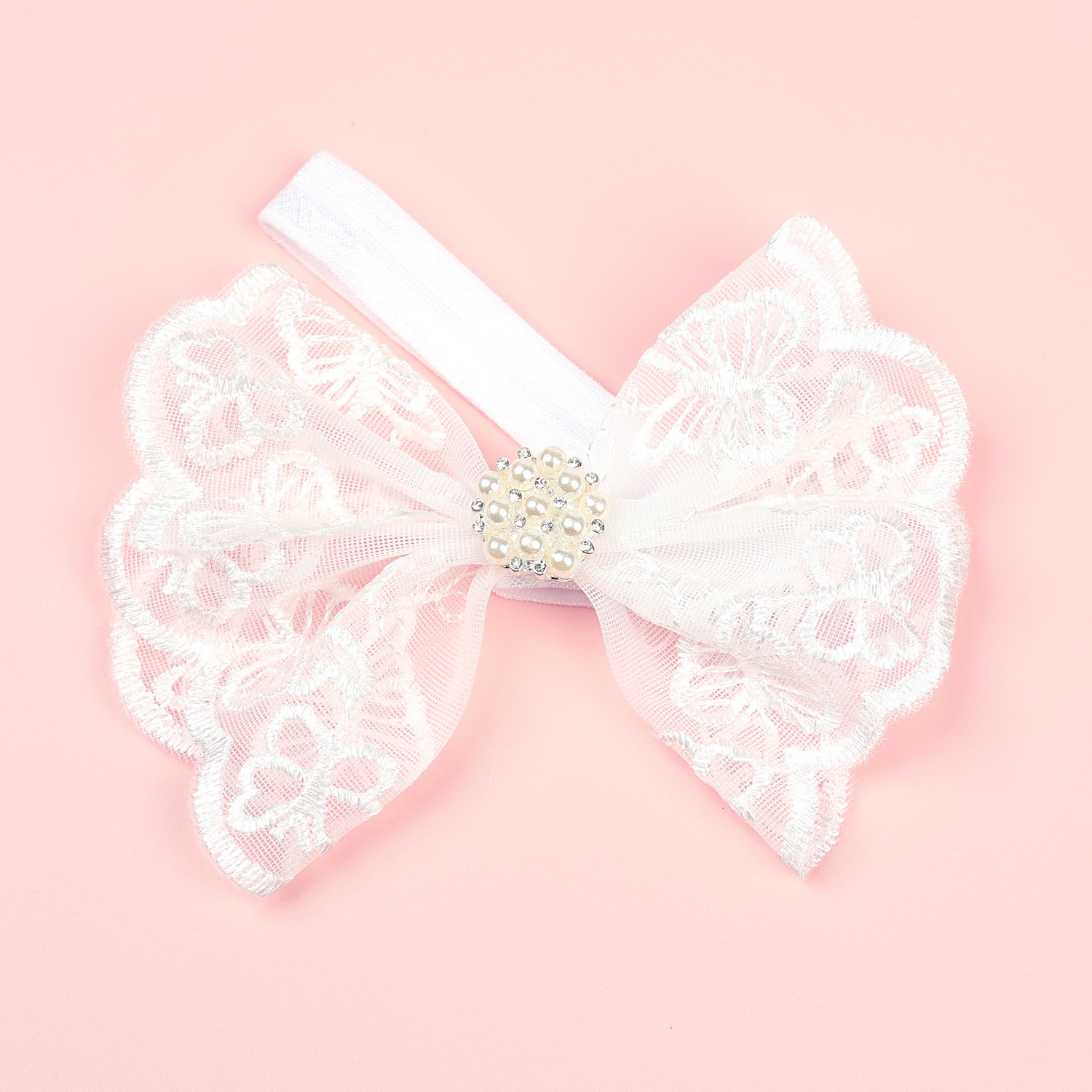 Simple Style Bow Knot Lace Rhinestone Pleated Inlaid Pearls Hair Band display picture 6