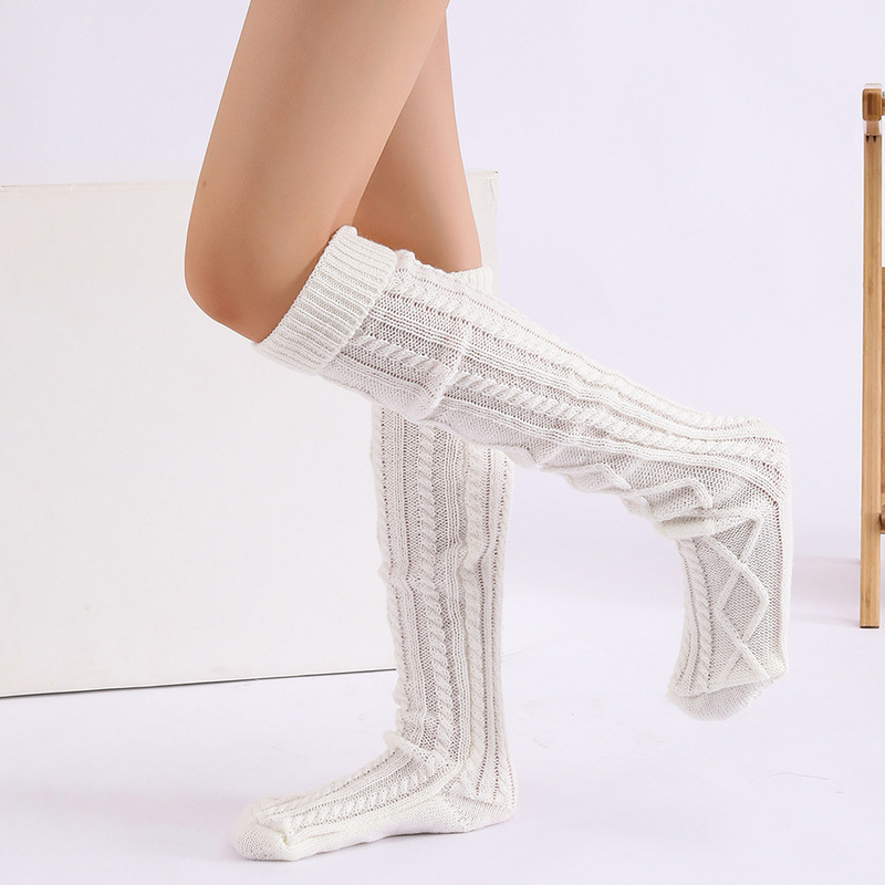Cross-border Knitted Wool Over-the-Knee Pile Socks Autumn and Winter Solid Color Wool Long Socks Christmas Wool Thick Socks Cross-border Knitted Wool Over-the-Knee Pile Socks Autumn and Winter Solid Color Wool Long Socks Christmas Wool Thick Socks