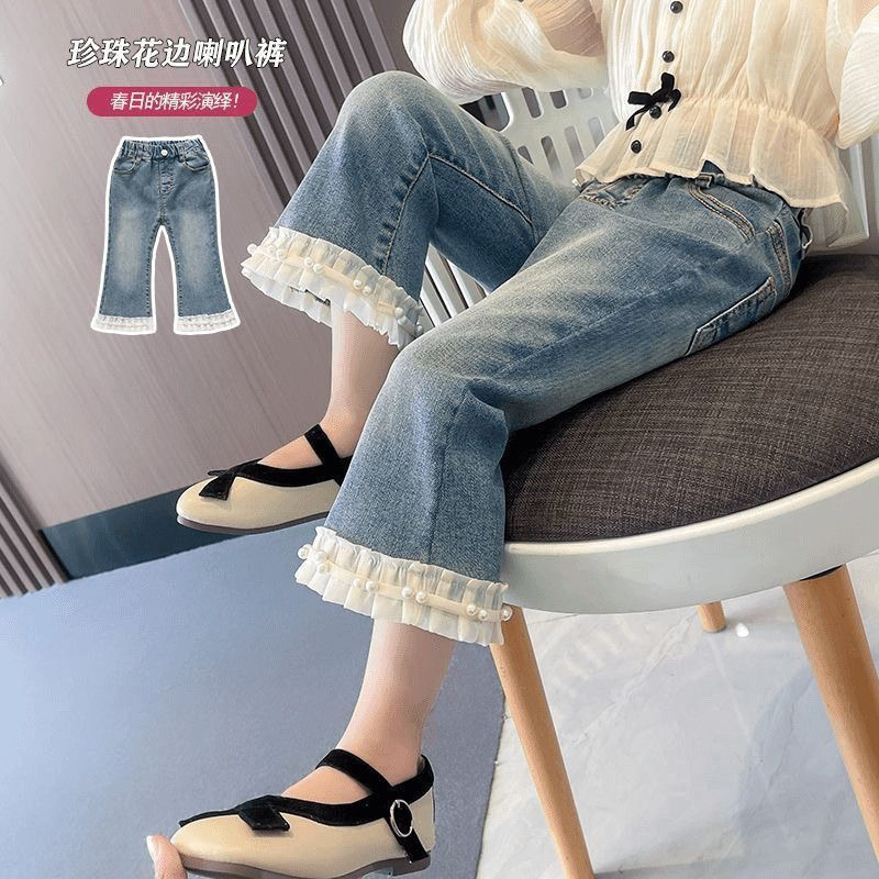 Nuevo estilo coreano de ropa de primavera y otoño, jeans, pantalones de encaje de moda para niños, pantalones de moda para niños