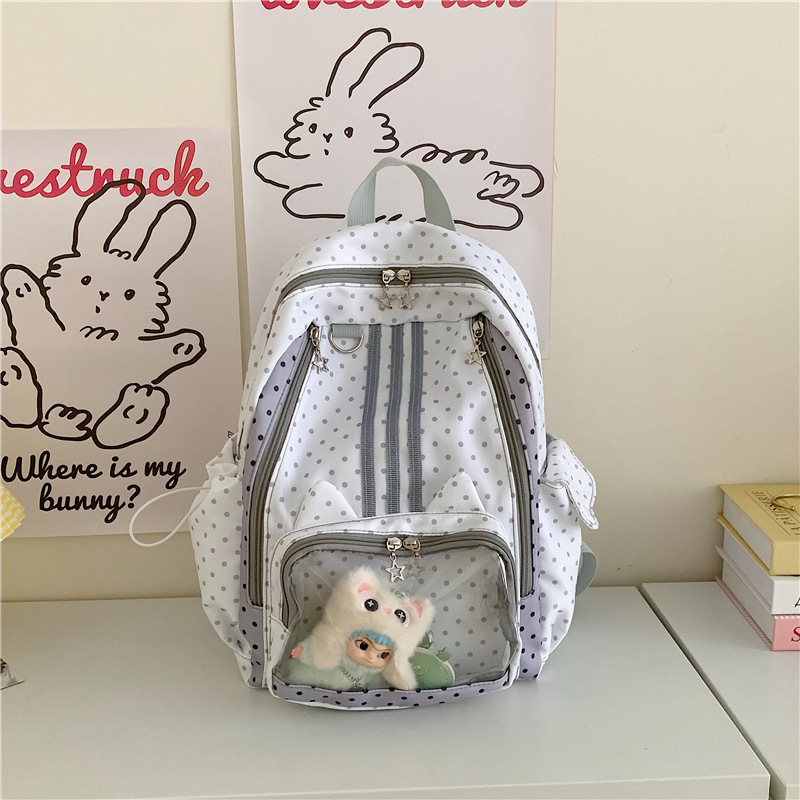 Two-dimensional transparent polka dot student backpack, large-capacity transparent casual commuter student backpack Two-dimensional transparent polka dot student backpack, large-capacity transparent casual commuter student backpack