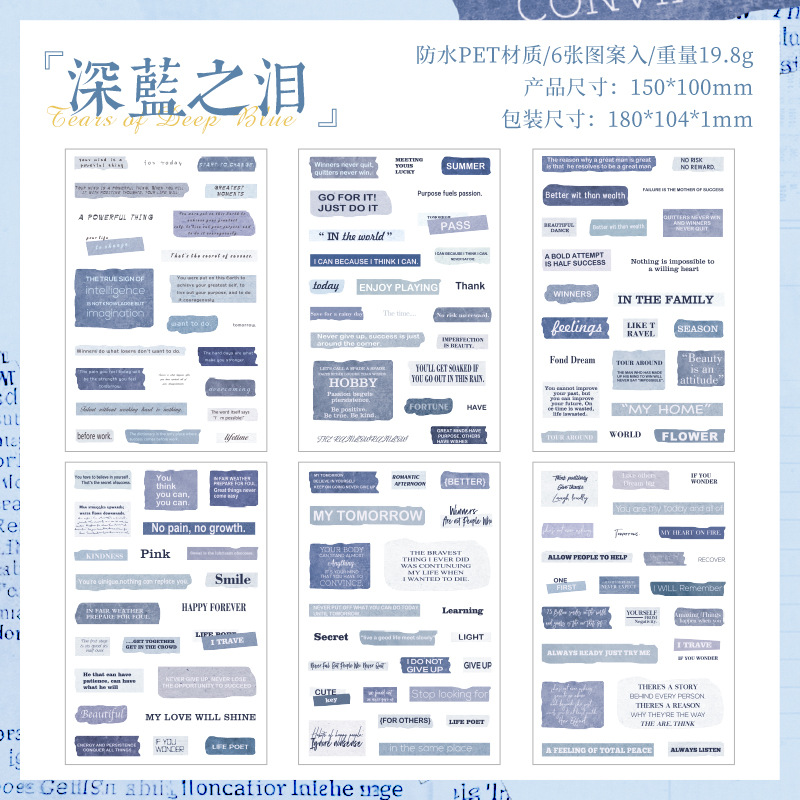 Retro viejo tiempo transparente pet pegatinas impermeables citas en inglés transfronterizo libro de bricolaje decoración creativa pegatinas de collage