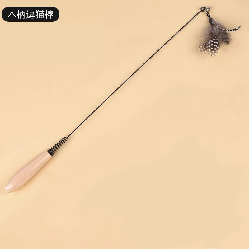 CFA試合級の猫をからかう棒の木の柄は猫のおもちゃの羽の子猫をかむことに耐えます。|undefined