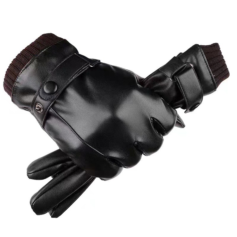Guantes de cuero para hombres y mujeres pareja de otoño e invierno estilo coreano forrado de vellón grueso cálido a prueba de viento impermeable conducción en frío pantalla táctil