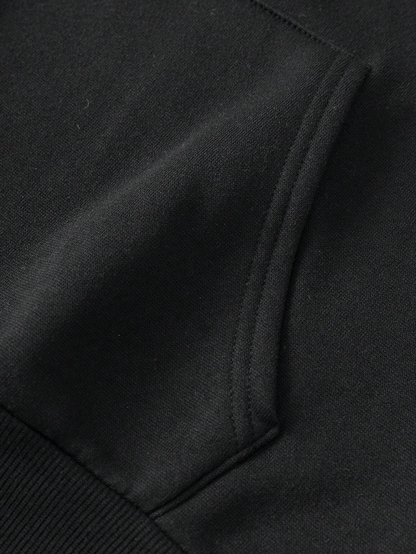 Women's Fleece Sweatshirt Solid Color Letter Kangaroo Pocket Drawstring Print Hoodie Wholesale_voghion.com