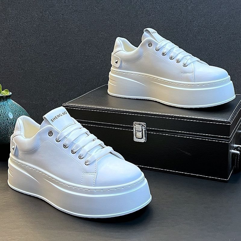 Men's White Sneakers 2025 New Model, White Casual Shoes with Height Increase, Korean Style Simple Versatile Shoes, Thick-Soled Low-Top Shoes