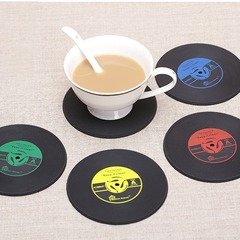 創意環保復古唱片軟膠耐熱防滑餐桌隔熱早餐咖啡杯墊多彩四件套