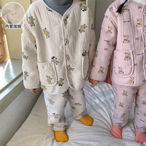 Children's Pajamas Autumn and Winter Thickened Boys' and Babies' Plush Suits  New Little Boys and Girls' Home Clothes