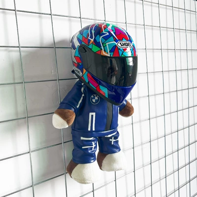 Motorcycle Doll Helmet Bear: Motosiklet dəbilqələri - height-28cm-lake-blue-bm-blue-bear-shoei-flower-ant-upgraded-tail